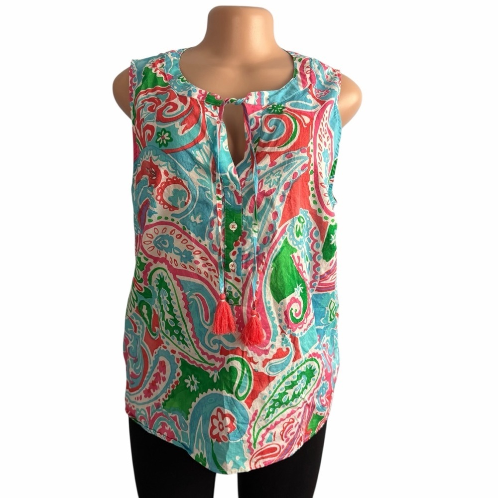 Talbots Colorful Paisley Sleeveless Top Cotton